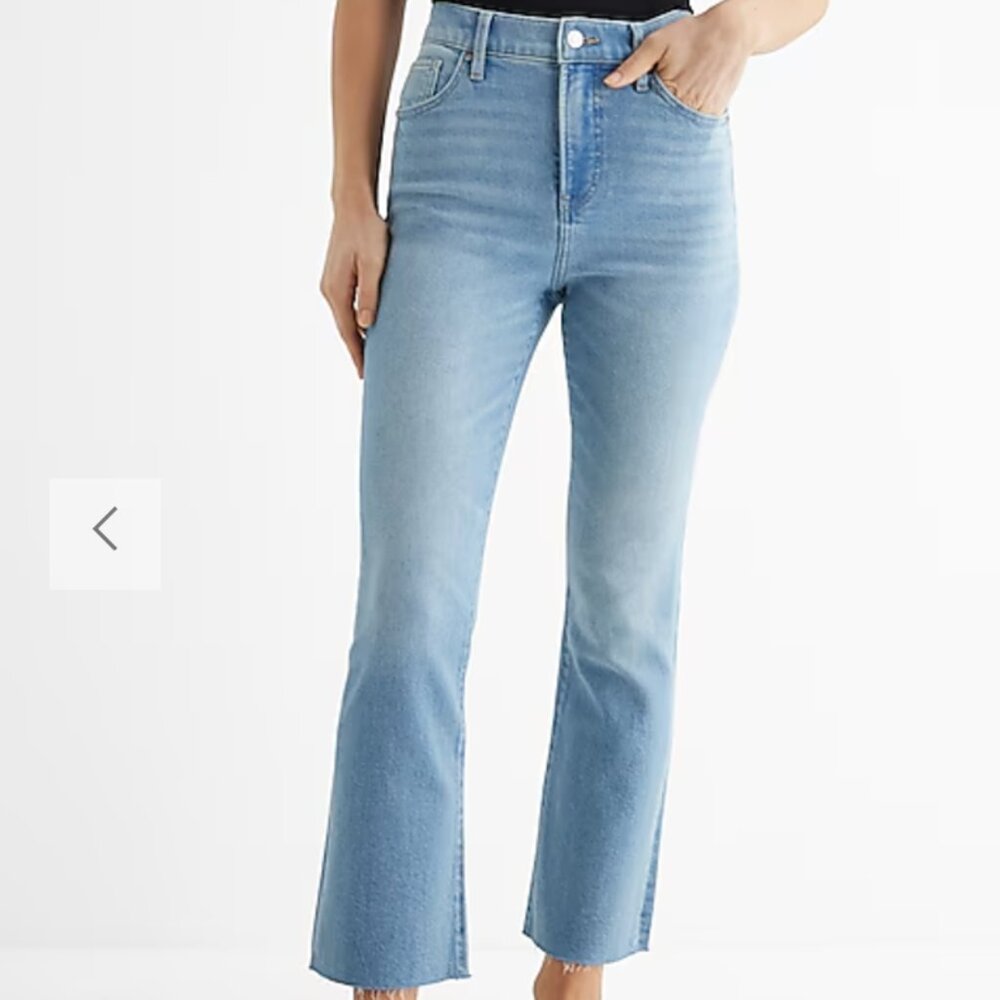 Express High Waisted Raw Hem Cropped Flare Jeans